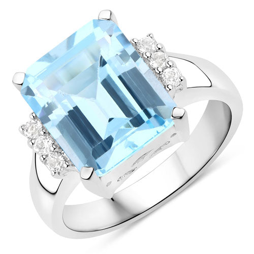 Bids.com 4.89 Carat Genuine Blue Topaz and White Topaz .925 Sterling Silver Ring Rings White Smoke size 6.00,size 7.00,size 8.00,size 5.00,size 9.00