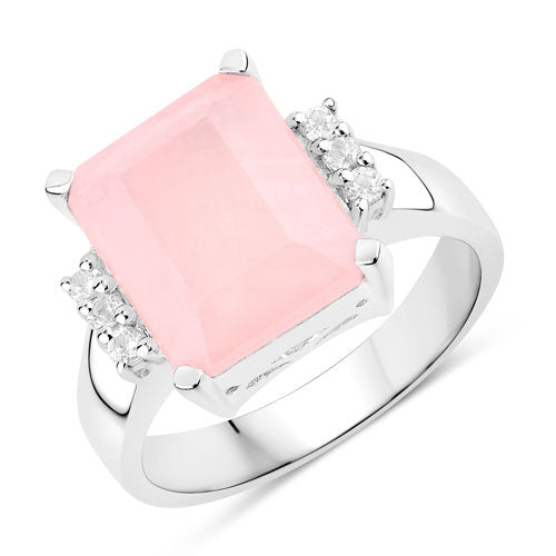 Bids.com 5.72 Carat Genuine Rose Quartz and White Topaz .925 Sterling Silver Ring Rings White Smoke size 6.00,size 7.00,size 8.00,size 5.00,size 9.00