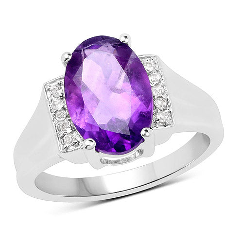 Bids.com 3.12 Carat Genuine  Amethyst and White Topaz .925 Sterling Silver Ring Rings White Smoke size 8.00,size 6.00,size 7.00,size 5.00,size 9.00