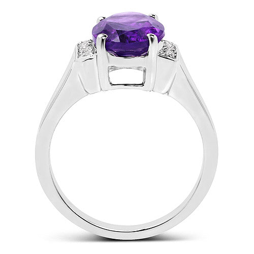 Bids.com 3.12 Carat Genuine  Amethyst and White Topaz .925 Sterling Silver Ring Rings White Smoke size 8.00,size 6.00,size 7.00,size 5.00,size 9.00