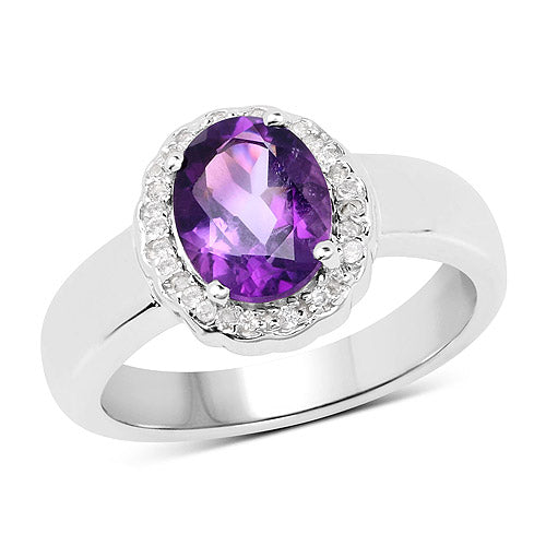 Bids.com 1.68 Carat Genuine  Amethyst and White Topaz .925 Sterling Silver Ring Rings White Smoke size 6.00,size 8.00,size 7.00,size 5.00,size 9.00