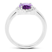 Bids.com 1.68 Carat Genuine  Amethyst and White Topaz .925 Sterling Silver Ring Rings White Smoke size 6.00,size 8.00,size 7.00,size 5.00,size 9.00