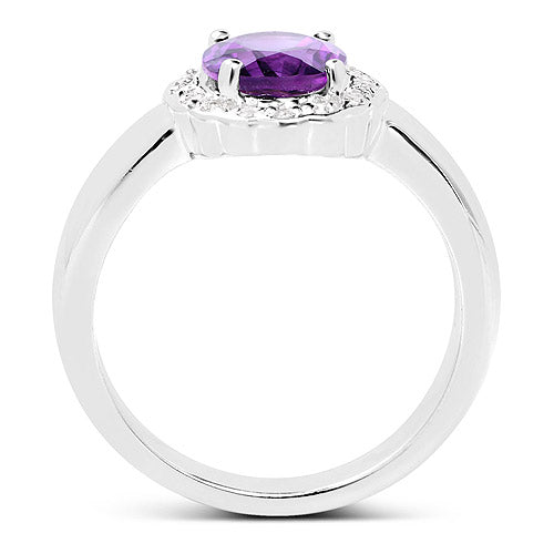 Bids.com 1.68 Carat Genuine  Amethyst and White Topaz .925 Sterling Silver Ring Rings White Smoke size 6.00,size 8.00,size 7.00,size 5.00,size 9.00