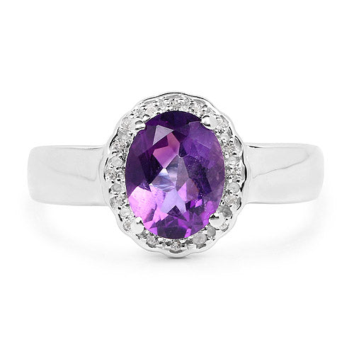 Bids.com 1.68 Carat Genuine  Amethyst and White Topaz .925 Sterling Silver Ring Rings White Smoke size 6.00,size 8.00,size 7.00,size 5.00,size 9.00