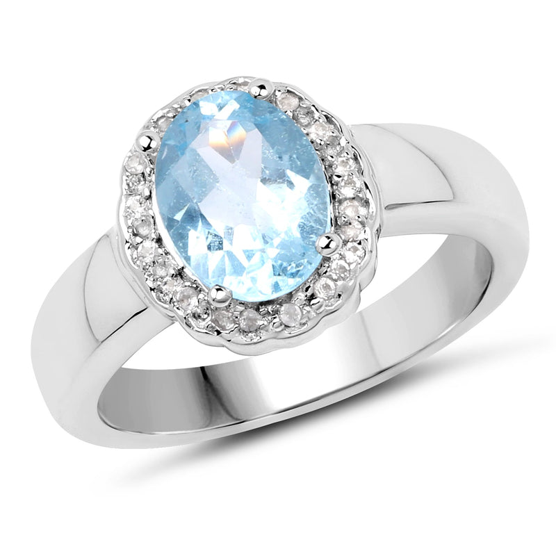 Bids.com 2.58 Carat Genuine  Blue Topaz and White Topaz .925 Sterling Silver Ring Rings White Smoke Size 9.00