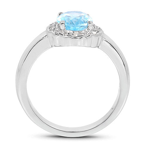 Bids.com 2.58 Carat Genuine  Blue Topaz and White Topaz .925 Sterling Silver Ring Rings White Smoke Size 9.00,size 6.00,size 7.00,size 8.00,9.00,size 5.00