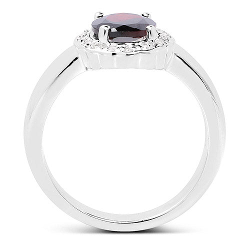 Bids.com 2.58 Carat Genuine  Garnet and White Topaz .925 Sterling Silver Ring Rings White Smoke Size 9.00,size 6.00,size 7.00,size 8.00,9.00,size 5.00