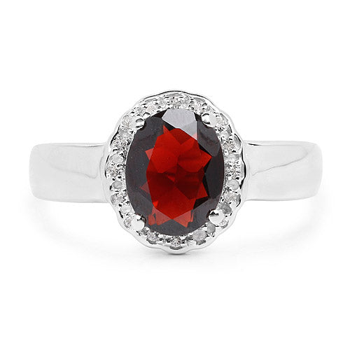 Bids.com 2.58 Carat Genuine  Garnet and White Topaz .925 Sterling Silver Ring Rings White Smoke Size 9.00,size 6.00,size 7.00,size 8.00,9.00,size 5.00