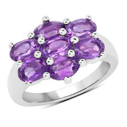 Bids.com 3.01 Carat Genuine  Amethyst .925 Sterling Silver Ring Rings White Smoke size 7.00,size 6.00,size 8.00,size 5.00,size 9.00