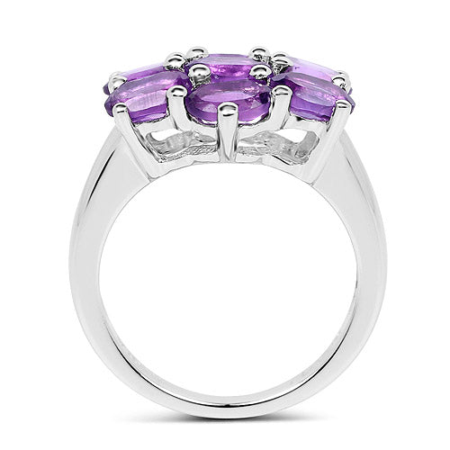 Bids.com 3.01 Carat Genuine  Amethyst .925 Sterling Silver Ring Rings White Smoke size 7.00,size 6.00,size 8.00,size 5.00,size 9.00