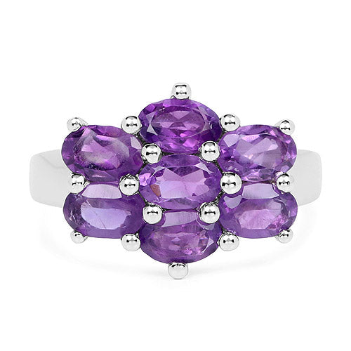 Bids.com 3.01 Carat Genuine  Amethyst .925 Sterling Silver Ring Rings White Smoke size 7.00,size 6.00,size 8.00,size 5.00,size 9.00