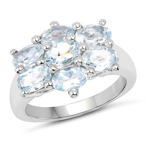 Bids.com 3.57 Carat Genuine  Blue Topaz .925 Sterling Silver Ring Rings White Smoke size 7.00,size 6.00,size 8.00,size 5.00,size 9.00