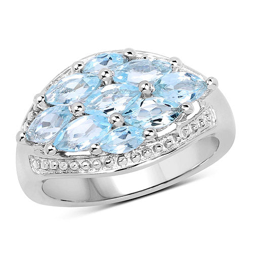 Bids.com 2.50 Carat Genuine  Blue Topaz .925 Sterling Silver Ring Rings White Smoke size 6.00,size 7.00,size 8.00,size 5.00,size 9.00