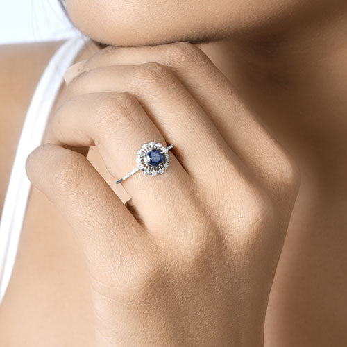 Bids.com 0.78 Carat Genuine Blue Sapphire and White Diamond 14K White Gold Ring Rings Wheat size 5.00,size 6.00,size 7.00,size 8.00,size 9.00