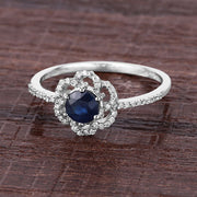 Bids.com 0.78 Carat Genuine Blue Sapphire and White Diamond 14K White Gold Ring Rings Dim Gray size 5.00,size 6.00,size 7.00,size 8.00,size 9.00