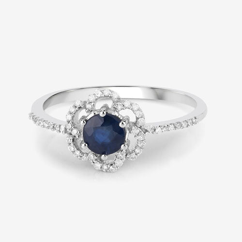 Bids.com 0.78 Carat Genuine Blue Sapphire and White Diamond 14K White Gold Ring Rings Light Gray size 5.00,size 6.00,size 7.00,size 8.00,size 9.00