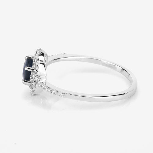 Bids.com 0.78 Carat Genuine Blue Sapphire and White Diamond 14K White Gold Ring Rings White Smoke size 5.00,size 6.00,size 7.00,size 8.00,size 9.00