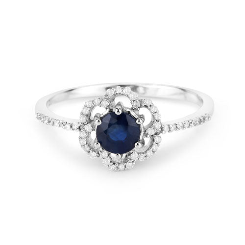 Bids.com 0.78 Carat Genuine Blue Sapphire and White Diamond 14K White Gold Ring Rings White Smoke size 5.00,size 6.00,size 7.00,size 8.00,size 9.00