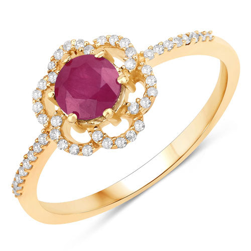 Bids.com 0.68 Carat Genuine Ruby and White Diamond 14K Yellow Gold Ring Rings White Smoke size 5.00,size 6.00,size 7.00,size 8.00,size 9.00