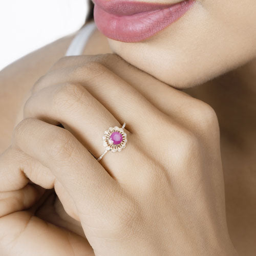 Bids.com 0.68 Carat Genuine Ruby and White Diamond 14K Yellow Gold Ring Rings Tan size 5.00,size 6.00,size 7.00,size 8.00,size 9.00