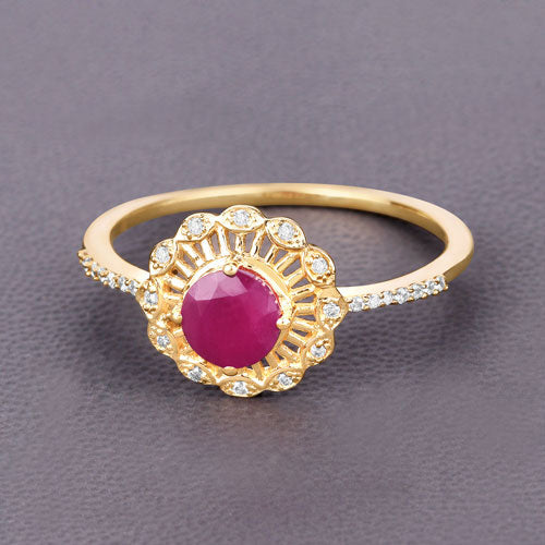 Bids.com 0.68 Carat Genuine Ruby and White Diamond 14K Yellow Gold Ring Rings Dim Gray size 5.00,size 6.00,size 7.00,size 8.00,size 9.00