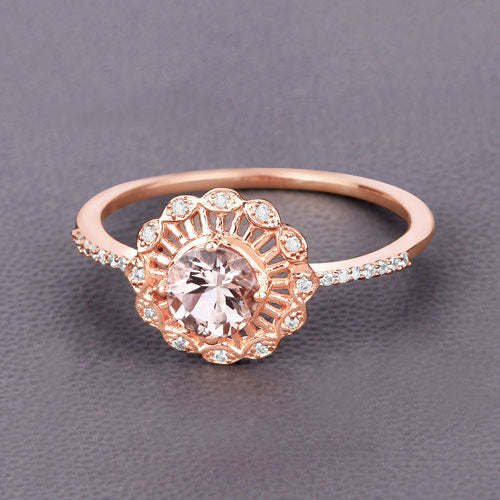 Bids.com 0.54 Carat Genuine Morganite and White Diamond 14K Rose Gold Ring Rings Dim Gray size 7.00,size 6.00,size 8.00,size 5.00,size 9.00