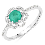 Bids.com 0.55 Carat Genuine Zambian Emerald and White Diamond 14K White Gold Ring Rings White Smoke size 5.00,size 6.00,size 7.00,size 8.00,size 9.00
