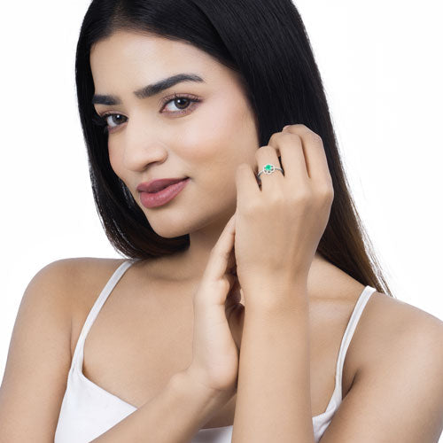 Bids.com 0.55 Carat Genuine Zambian Emerald and White Diamond 14K White Gold Ring Rings White Smoke size 5.00,size 6.00,size 7.00,size 8.00,size 9.00