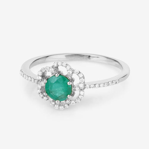 Bids.com 0.55 Carat Genuine Zambian Emerald and White Diamond 14K White Gold Ring Rings White Smoke size 5.00,size 6.00,size 7.00,size 8.00,size 9.00