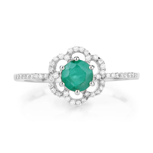 Bids.com 0.55 Carat Genuine Zambian Emerald and White Diamond 14K White Gold Ring Rings White Smoke size 5.00,size 6.00,size 7.00,size 8.00,size 9.00