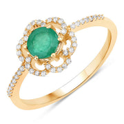 Bids.com 0.55 Carat Genuine Zambian Emerald and White Diamond 14K Yellow Gold Ring Rings White Smoke size 5.00,size 6.00,size 7.00,size 8.00,size 9.00