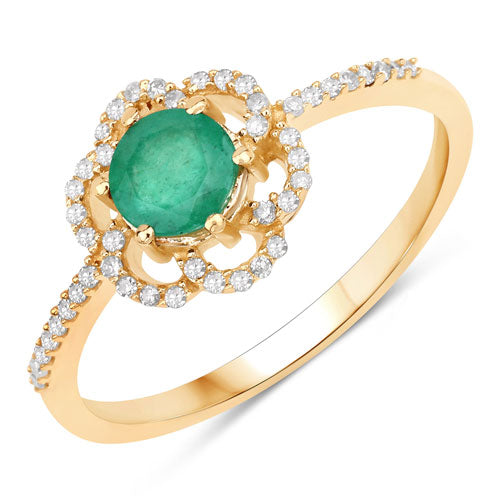 Bids.com 0.55 Carat Genuine Zambian Emerald and White Diamond 14K Yellow Gold Ring Rings White Smoke size 5.00,size 6.00,size 7.00,size 8.00,size 9.00