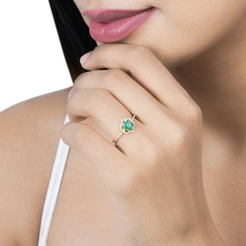 Bids.com 0.55 Carat Genuine Zambian Emerald and White Diamond 14K Yellow Gold Ring Rings Tan size 5.00,size 6.00,size 7.00,size 8.00,size 9.00