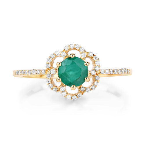Bids.com 0.55 Carat Genuine Zambian Emerald and White Diamond 14K Yellow Gold Ring Rings White Smoke size 5.00,size 6.00,size 7.00,size 8.00,size 9.00