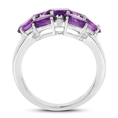 Bids.com 3.05 Carat Genuine  Amethyst and White Topaz .925 Sterling Silver Ring Rings White Smoke size 7.00,size 6.00,size 8.00,size 5.00,size 9.00