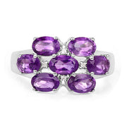 Bids.com 3.05 Carat Genuine  Amethyst and White Topaz .925 Sterling Silver Ring Rings White Smoke size 7.00,size 6.00,size 8.00,size 5.00,size 9.00