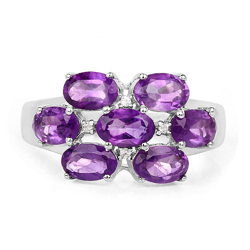 Bids.com 3.05 Carat Genuine  Amethyst and White Topaz .925 Sterling Silver Ring Rings White Smoke size 7.00,size 6.00,size 8.00,size 5.00,size 9.00