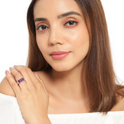 Bids.com 2.85 Carat Genuine Amethyst .925 Sterling Silver Ring Rings White Smoke size 6.00,size 7.00,size 8.00,size 5.00,size 9.00