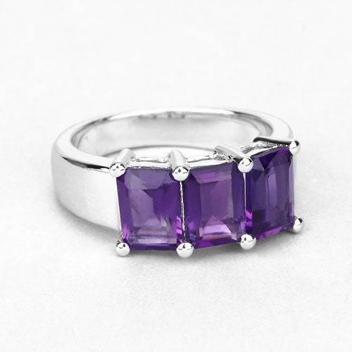 Bids.com 2.85 Carat Genuine Amethyst .925 Sterling Silver Ring Rings White Smoke size 6.00,size 7.00,size 8.00,size 5.00,size 9.00