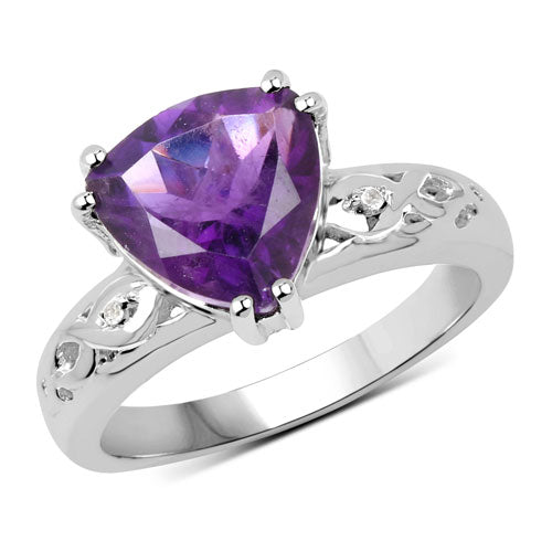 Bids.com 2.71 Carat Genuine Amethyst and White Topaz .925 Sterling Silver Ring Rings White Smoke size 6.00,size 8.00,size 7.00,size 5.00,size 9.00