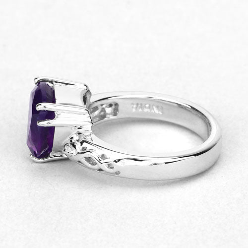 Bids.com 2.71 Carat Genuine Amethyst and White Topaz .925 Sterling Silver Ring Rings White Smoke size 6.00,size 8.00,size 7.00,size 5.00,size 9.00