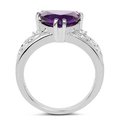 Bids.com 2.71 Carat Genuine Amethyst and White Topaz .925 Sterling Silver Ring Rings White Smoke size 6.00,size 8.00,size 7.00,size 5.00,size 9.00