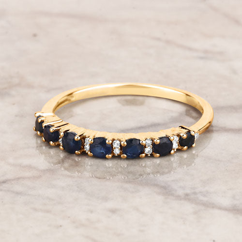 Bids.com 0.43 Carat Genuine Blue Sapphire and White Diamond 14K Yellow Gold Ring Rings Light Gray size 5.00,size 6.00,size 7.00,size 8.00,size 9.00