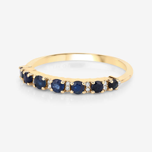 Bids.com 0.43 Carat Genuine Blue Sapphire and White Diamond 14K Yellow Gold Ring Rings White Smoke size 5.00,size 6.00,size 7.00,size 8.00,size 9.00
