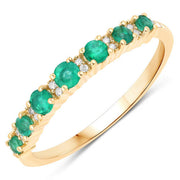 Bids.com 0.41 Carat Genuine Zambian Emerald and White Diamond 14K Yellow Gold Ring Rings White Smoke size 6.00,size 7.00,size 8.00,size 5.00,size 9.00