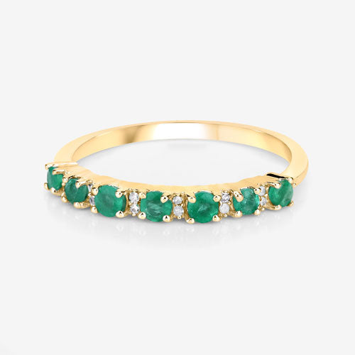 Bids.com 0.41 Carat Genuine Zambian Emerald and White Diamond 14K Yellow Gold Ring Rings White Smoke size 6.00,size 7.00,size 8.00,size 5.00,size 9.00