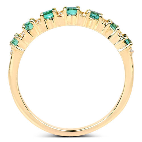 Bids.com 0.41 Carat Genuine Zambian Emerald and White Diamond 14K Yellow Gold Ring Rings White Smoke size 6.00,size 7.00,size 8.00,size 5.00,size 9.00