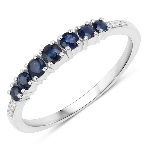 Bids.com 0.45 Carat Genuine Blue Sapphire and White Diamond 14K White Gold Ring Rings White Smoke size 5.00,size 6.00,size 7.00,size 8.00,size 9.00