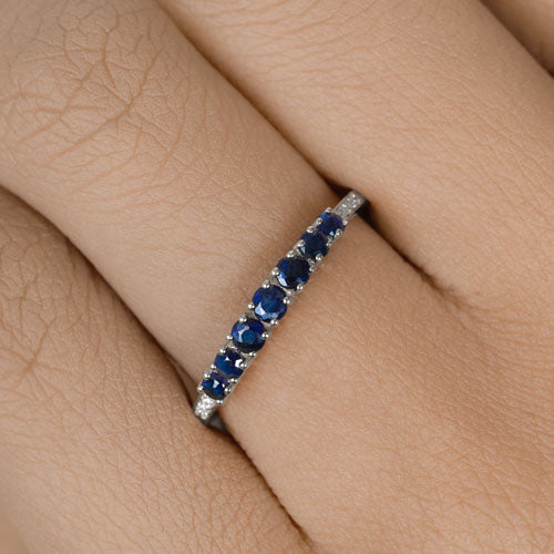 Bids.com 0.45 Carat Genuine Blue Sapphire and White Diamond 14K White Gold Ring Rings Rosy Brown size 5.00,size 6.00,size 7.00,size 8.00,size 9.00