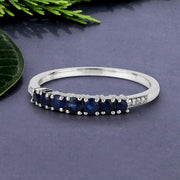 Bids.com 0.45 Carat Genuine Blue Sapphire and White Diamond 14K White Gold Ring Rings Slate Gray size 5.00,size 6.00,size 7.00,size 8.00,size 9.00
